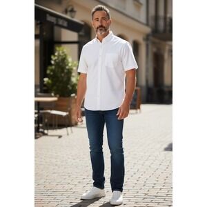 Covington Wrinkle Resistant Short Sleeve Button Down Shirt White Size 15 15 1/2